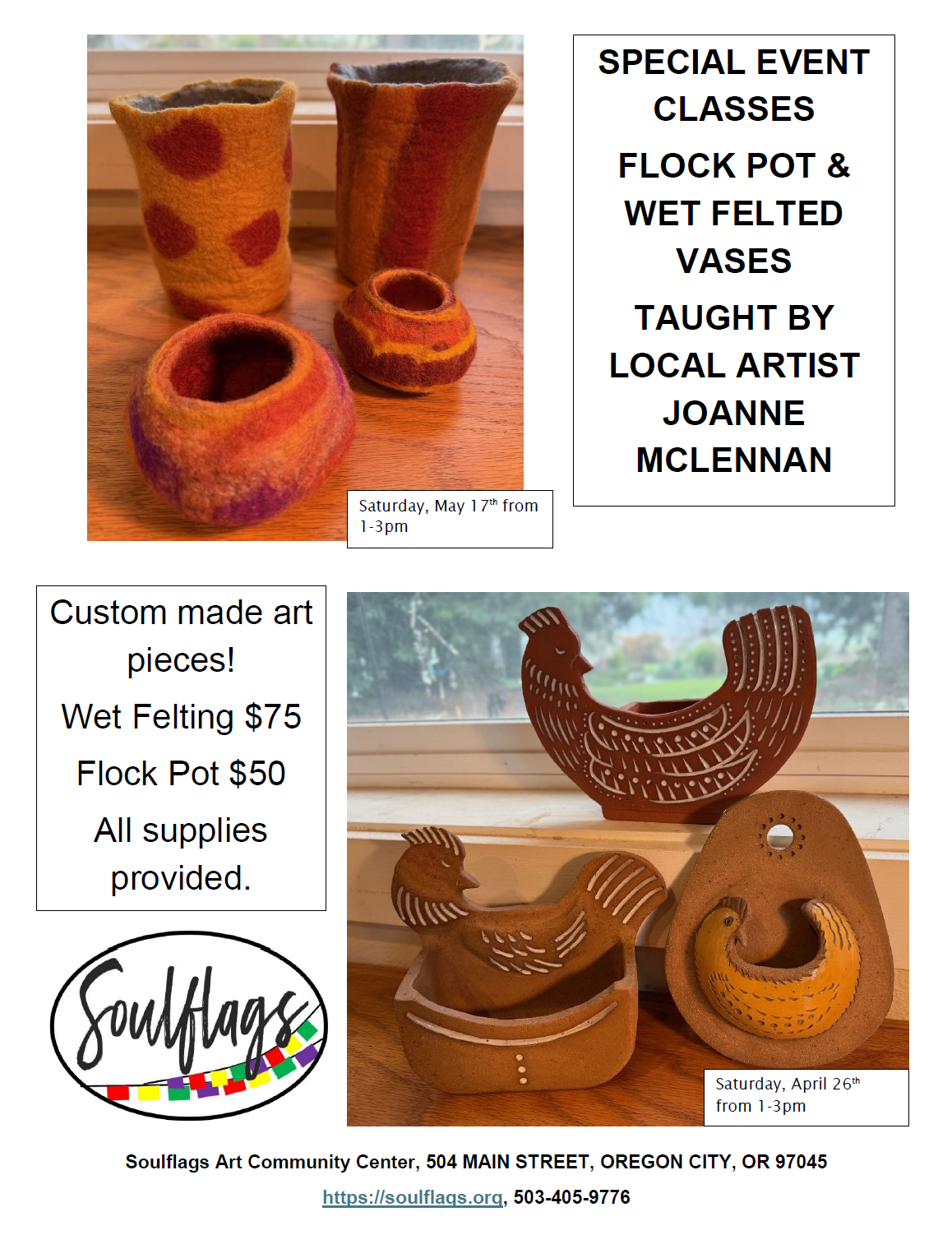 Handbuilding Clay, Flock Pots, Wet Felting